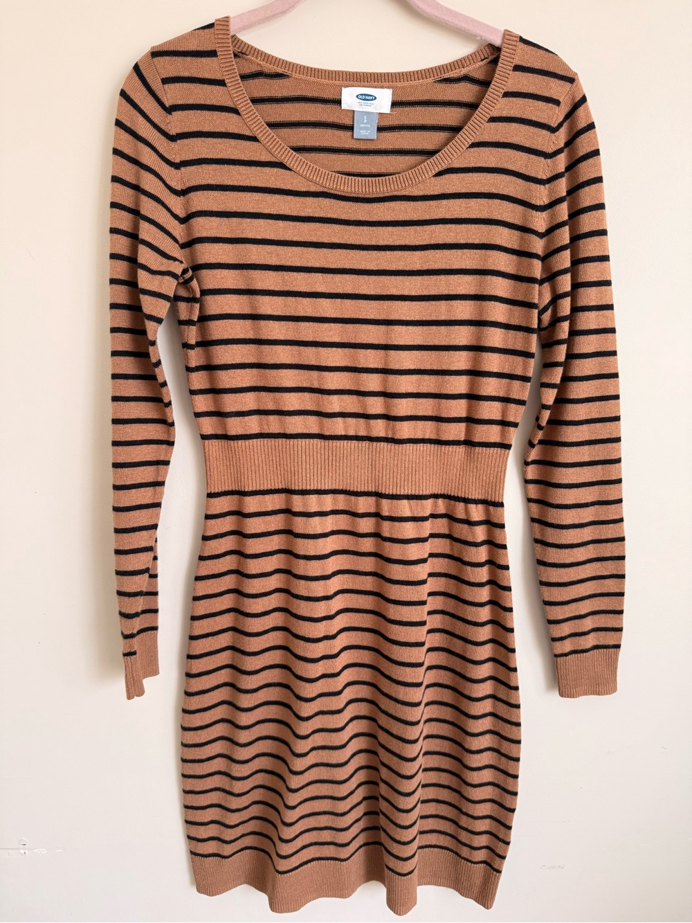 Old Navy Tan and Black Striped Knit Dress